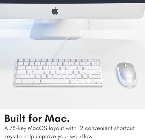 Elevate Your Workspace with the Macally Compact Keyboard for Mac – Sleek 78-Key Wired Design with USB Hub (3 Ports) for Ultimate Versatility – Perfect Apple-Compatible Accessory in Stylish Silver Finish for Enhanced Productivity and Seamless Connectivity