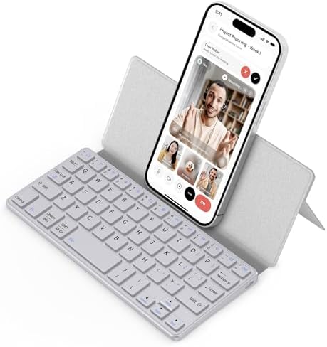 CACOE Ultra-Slim Foldable Wireless Keyboard with Integrated Stand – Dual-Channel QWERTY Design for Seamless Device Switching – Portable Mini Keyboard for Smartphones, Tablets, and Laptops – Stylish Wine Red Finish for Enhanced Productivity and Versatility