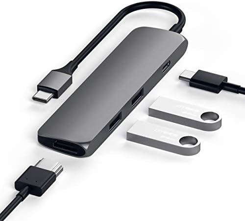 Satechi 4-in-1 USB-C Hub Multiport Adapter – Enhance Your Connectivity with 4 K HDMI Output, Dual USB 3.0 Ports, and a Sleek Black Design for Mac Book & Chromebook Users – Perfect for Remote Work and Media Streaming