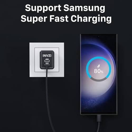 INVZI Ga N 45 W Dual-Port USB-C Fast Charger – Ultra-Portable Foldable Adapter for i Phone 16/15, Samsung Galaxy S24/S23, Pixel & i Pad Pro – Superior Ga N Technology for Efficient Multi-Device Charging on the Go