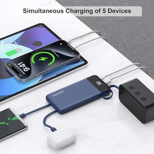 Ultimate 10000 m Ah Portable Power Bank with Built-in Charging Cable and LED Power Indicator – Travel-Ready External Battery Pack for i Phone 16/15, Samsung S22, and Android Devices – Unmatched Compatibility and Rapid Charging for On-the-Go Lifestyles