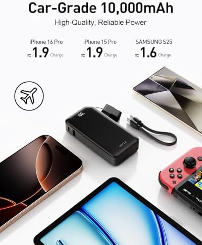 Ultra-Compact 10,000 m Ah i WALK Power Bank – 30 W PD Fast Charging with USB-C Ports & Built-in Stand for i Phone 16/15 Pro Max, Samsung S25/S24 Series – Essential Travel Battery Pack for On-the-Go Charging