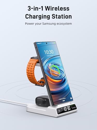 Ultimate 3-in-1 Wireless Charger for Samsung Devices – Fast Charging Station for Galaxy S24 Ultra, S23 Ultra, Z Flip 5, Fold 5, Galaxy Buds & Watch 6/5/4/3 – Effortless Compatibility & Sleek Design for Modern Living