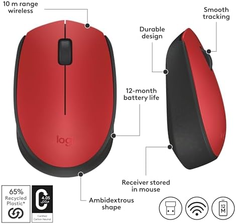 Logitech M170 Wireless Mouse – Ultra-Responsive Optical Tracking, Ambidextrous Design for All Users, 2.4 GHz USB Mini Receiver, 12-Month Battery Life, Perfect for PC, Mac & Laptop – Elevate Your Productivity with Seamless Wireless Freedom