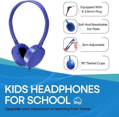 Bulk Headphones for Kids 12 Pack – Premium Wired Earphones with Superior HD Sound Quality for Classroom Learning and Play, Mixed Colors for Inclusive Use, Compatible with 3.5 mm Devices – Essential Audio Gear for Educational Environments