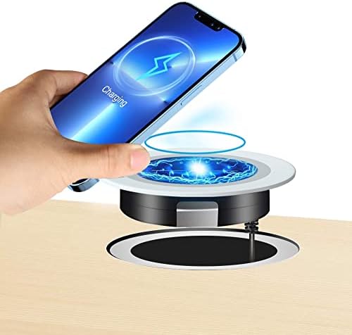 Sleek Wireless Charging Pad for Desk by JE Make IT Simple – Fast Qi-Enabled Charger for i Phone 16/15/14/13/12, Samsung, and Air Pods – Grommet Design for Clutter-Free Workspaces with Overcharge Protection and Elegant Black Finish