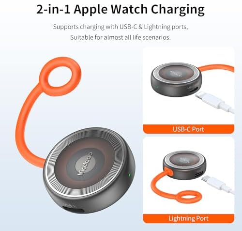 Mcdodo Magnetic Fast Charger for Apple Watch – Ultra-Portable Wireless Charging Hub with Dual USB-C & Lightning Compatibility – Rapid Power Solution for All Series Including Ultra & SE – Sleek, Lightweight Design Perfect for Active Lifestyles and On-the-Go Charging