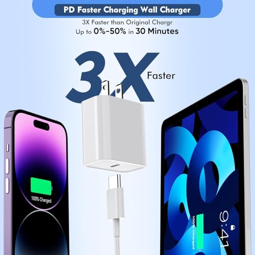 Super Fast i Phone Charger Bundle – 10-Foot MFi Certified USB-C to Lightning Cable with High-Power Charging Block for Instant Compatibility with i Phone 14/14 Pro Max/14 Plus/13/13 Mini/12/11/X/XR/SE & i Pads – Unmatched Speed & Durability for Effortless Charging on the Go