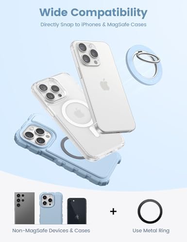 Lamicall 360° Rotatable Magnetic Phone Ring Holder for Mag Safe – Lightweight Grip & Kickstand Compatible with i Phone 12/13/14/15/16 Series, Misty Black – Enhanced Magnetic Strength and Flexibility for Secure One-Handed Use and Wireless Charging Convenience