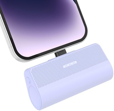 Ultra-Compact 5000 m Ah Portable Charger for i Phone – Fast Charging Power Bank in Purple, Compatible with i Phone 6/7/8/SE/11/XR/12/12 Pro Max/13/13 Pro Max/14/14 Pro Max/14 Plus & i Pad Series, Perfect Travel Companion for On-the-Go Charging