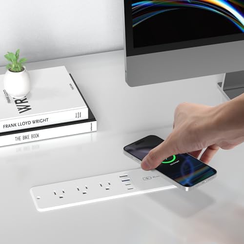 Revolutionary 8-in-1 Recessed Power Strip with 15 W Wireless Charger & 20 W Fast Charging – Ultimate Furniture Charging Station Featuring 3 AC Outlets & 4 USB Ports, Flush Mount Design, 10 FT Cord for Flexible Setup – Perfect for Home and Office Organization