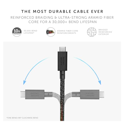 Native Union Anchor Cable 240 W: 10 ft Eco-Friendly Reinforced Braided USB-C to USB-C Power Delivery 3.1 Charging Cable with Weighted Knot for i Phone 16, Mac Book Pro 14″/16″ M2 – Ultra-Fast, Durable, Tangle-Free Charging Solution