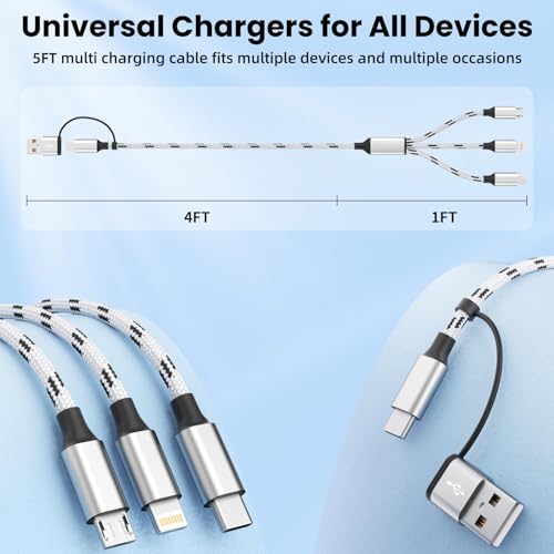 Ultimate Travel Companion: 5 ft USB C Splitter Multi Charging Cable – Dual USB A/C to 3 Type-C Ports for Fast Charging of i Phone 16/15 Series, Tablets & More – 2 Pack for Convenience and Enhanced Compatibility
