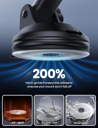 Lamicall 360° Adjustable Car Phone Holder with Military-Grade Suction Cup – Secure Smartphone Mount for i Phone 16 & Galaxy Models – Effortless Quick-Release Design for Safe Driving and Optimal Viewing Angles in Any Vehicle