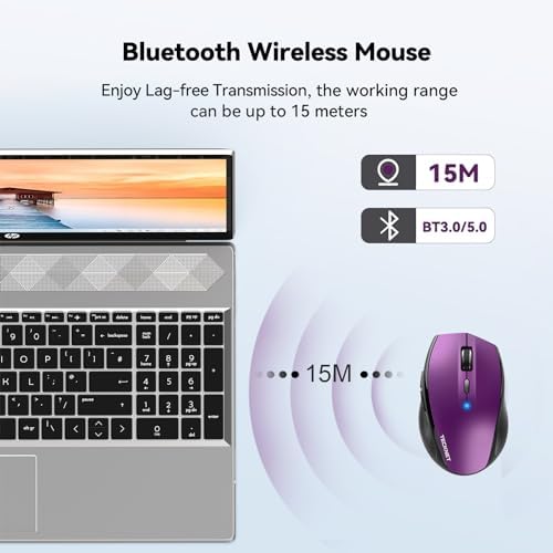 TECKNET Bluetooth Wireless Mouse – Ergonomic 4800 DPI Precision with 6 Adjustable Settings, Long-Lasting 2-Year Battery, and 6 Functional Buttons for Laptops & Windows – Sleek Grey Design for Enhanced Comfort and Productivity