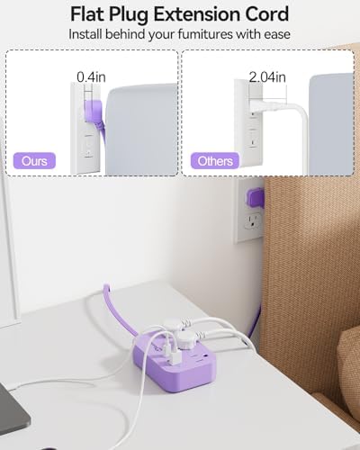 Compact PD 20 W USB C Travel Power Strip with Flat Plug Design, 3 AC Outlets & 3 USB Ports for Rapid Charging – Ideal Cruise Ship Essential & Versatile Charging Station for i Pad Pro, i Phone, Samsung Devices – 3 FT Short Extension Cord for Convenient Use