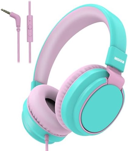 MIDOLA Kids Over-Ear Headphones: Safe Audio Experience with Noise Limitation, Foldable & Travel-Friendly Design, Custom Volume Control (85/110 d B), Built-In Microphone, and AUX Compatibility for School, Gaming, and Family Adventures in Sleek Black