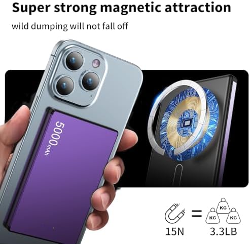 Ultra-Slim Magnetic Power Bank – 10,000 m Ah Portable Charger with Built-In Cable for i Phone 15/14/13/12 – Fast 20 W USB-C Two-Way Charging, Lightweight & Compact Design in Stylish Gray – Essential Travel Power Solution