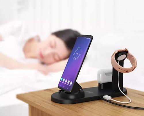 Ultimate 4-in-1 Wireless Charging Station for i Phone, Samsung Galaxy, Air Pods & Apple Watch – Sleek Black Design for Fast, Efficient Multi-Device Power Management and Clutter-Free Convenience