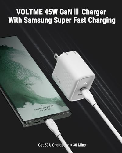 VOLTME 45 W Ga N PPS Fast Charger – Dual Port USB-C & USB-A, Ultra Compact & Foldable Design for i Phone 14/15/16 & Galaxy S22/S23/S24 – High-Speed Charging with Advanced Safety Features for Laptops, Tablets, and More – Ultimate Travel Companion for Modern Devices