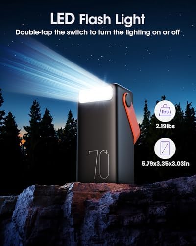 Ultra High-Capacity 70000 m Ah Power Bank – 22.5 W Fast Charging Portable Charger with LED Display & Built-In Flashlight – Ideal for Camping, Travel, and Emergency Use – Multiple Outputs for i Phone, Samsung, i Pad, and More – Stay Connected Anywhere with Long-Lasting Power Solution – Lightweight Design with Convenient Carry Strap and Real-Time Power Monitor – Comprehensive Safety Features Including Overcharge and Short Circuit Protection – Perfect for Outdoor Adventures and Unexpected Power Outages – Includes USB-C Charging Cable and 2-Year Customer Support for Peace of Mind