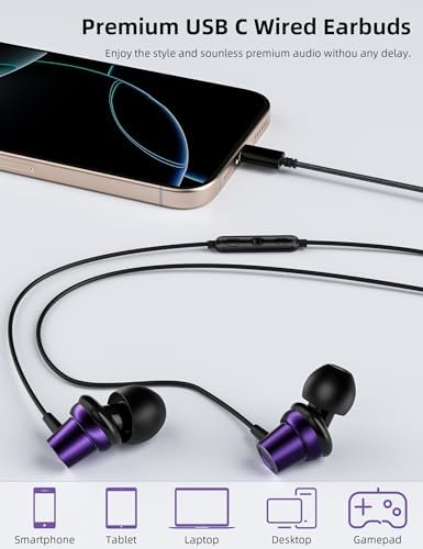 Elevate Your Audio Experience with Premium USB C Noise-Canceling In-Ear Headphones – High-Fidelity Wired Earbuds for i Phone 16 Pro Max, i Pad A16, and Android Devices – Integrated Microphone & Effortless Volume Control for Music, Calls, and Gaming – Perfect Compatibility with Samsung Galaxy Series and Google Pixel 9 – Durable Design for Long-Lasting Use and Seamless Plug-and-Play Convenience