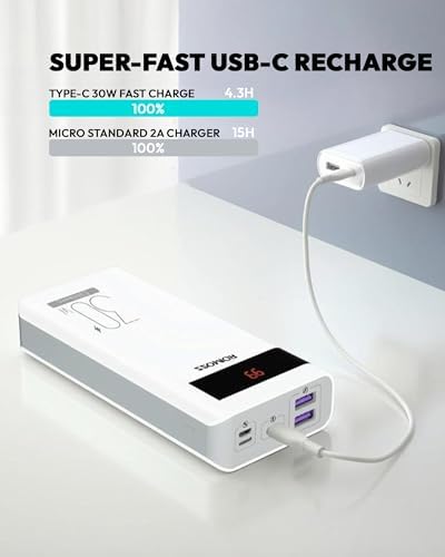 ROMOSS 30000 m Ah High-Capacity Power Bank with 22.5 W Fast Charging – Versatile Portable Charger for Multi-Device Compatibility including i Phone, i Pad Pro, Samsung – Triple Output & Input Design for Effortless Power Management on the Go