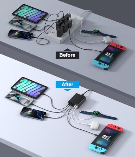 Rapid 100 W USB C Charging Station with Ga N Technology – 6-Port High-Speed Power Hub for i Phone, i Pad, Pixel, Galaxy & More – Compact Multi-Port USB Charger for Effortless Device Charging at Home, Office, or On-the-Go – Safe, Efficient, and Versatile Charging Solution