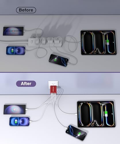 40 W USB C Multi-Device Fast Charger – 4-Port Power Adapter for i Phone & Samsung – Sleek Black Compact Travel Charger with Dual PD & QC Technology for Efficient Home and On-the-Go Charging Solutions – Perfect for Busy Professionals and Families