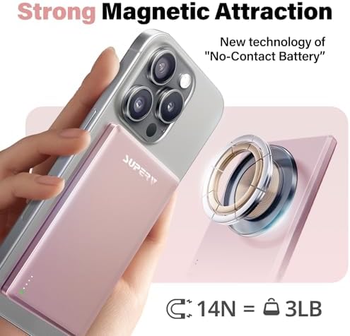 Ultra-Slim SUPERV Magnetic Power Bank 5000 m Ah – Wireless Charger with 20 W PD Fast Charging & USB-C Cable, Magsafe-Compatible for i Phone 12/13/14/15/16 Series – Effortless Connectivity & Enhanced Portability