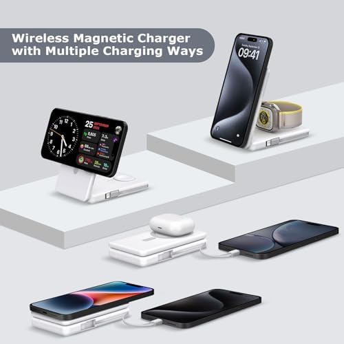 Revolutionize Your Charging Routine with the DDUAN 3-in-1 Wireless Charging Station: Fast USB-C Magnetic Power Bank for i Phone 16/15/14/13/12 and Apple Watch – Portable Foldable Design in Sleek White for Effortless On-the-Go Power Management