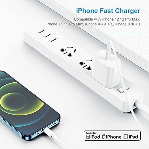 Ultimate 20 W Fast Charging Solution: Apple Certified 6 ft USB-C to Lightning Cable with High-Speed Charger Block – Ideal for i Phone 14 Pro Max, 13 Plus, 12 Mini, 11 & i Pad – Convenient 2-Pack for Home and On-the-Go Use