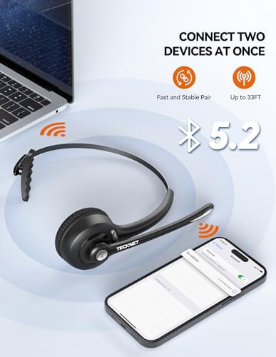 TECKNET Over-Ear Bluetooth Headphones – 65-Hour Playtime, Advanced Noise Cancellation, and Customizable EQ for Superior Sound Quality – Ultra-Comfort Memory Foam Ear Cups for Travel, Office, and Everyday Use – Wireless Headset with Built-In Microphone for Seamless Connectivity
