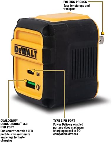 DEWALT 49.5 W Heavy-Duty USB-C and Dual USB Wall Charger Block – Compact Fast Charging Adapter for i Phone 16/15/14, Galaxy, Pixel 4/3 & i Pad – Durable Foldable Design for Ultimate Portability and Versatile Device Compatibility