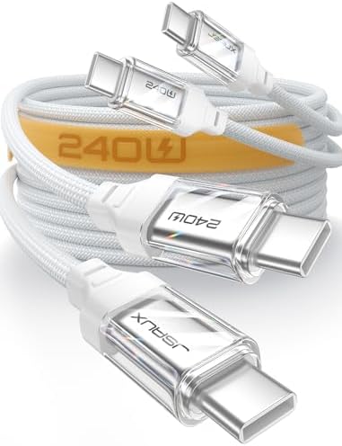 JSAUX 10 FT 240 W USB C to USB C Charging Cable – Premium Nylon Braided Fast Charger for Mac Book Pro, i Phone 16/16 Pro Max, Samsung Galaxy, Pixel – Enhanced Durability and Data Transfer Speeds – Ultimate Compatibility for Modern Devices