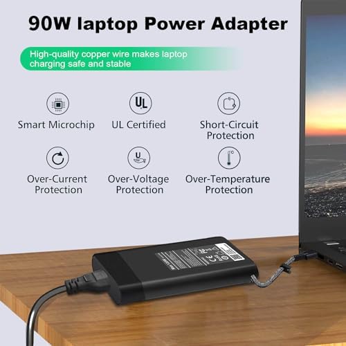 Ultra-Slim 90 W USB-C Laptop Charger for HP Spectre, Envy, Elite Book & Chromebook – Versatile Power Adapter with 11 ft Cable for Enhanced Speed and Compatibility Across Models – Ideal for Spectre x360, Elite x2, Pro Book & More – Reliable Type-C Fast Charging Solution with Multiple Voltage Outputs