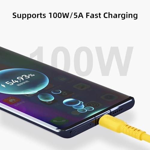 Hichain 6.5 ft USB A to USB C Charger Cable Duo – High-Speed 100 W Fast Charging & Data Sync in Vibrant Yellow – Durable Silicone Design for Samsung Galaxy, Google Pixel, Xiaomi, PS5 – Ultimate Convenience for Home & Travel