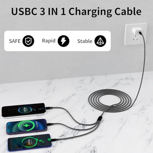 Versatile 4-in-1 Fast Charging Cable with E-Mark Chip – 65 W USB C Multi Charger for i Phone 16/15/14/13, i Pads, Android Devices & Tablets (4 FT) – Ultimate Solution for Quick Power Delivery and Enhanced Device Compatibility