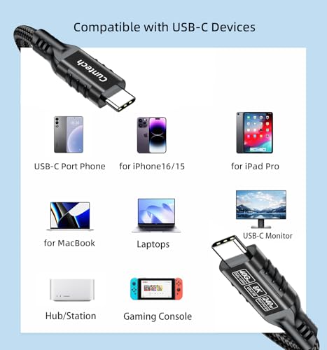 USB C 90 Degree Right Angle Cable 3.3ft 2-Pack, 240W PD Fast Charging 40Gbps Data Transfer 8K/4K Video USB C Cable for Thunderbolt 4/3 MacBook for iPhone 15 iPad Samsung Galaxy Other Type C Devices – Enhanced Compatibility and Speed