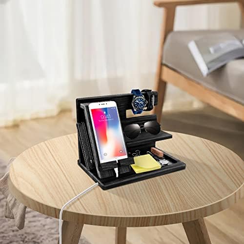 Gifts for Men, Wood Phone Docking Station, Mens Gifts for Birthday Gifts for Men or Gifts for Dad Fathers Day, Desk Workspace Organizer Nightstand Organizer Key for Wallet & Watch Holder – Enhanced Compatibility and Speed