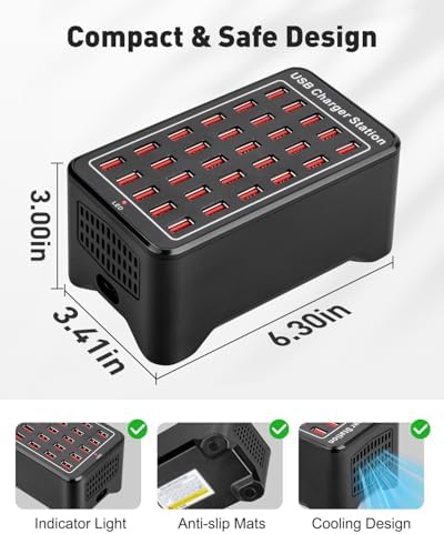 High-Speed 30-Port USB Charging Station – 150 W/30 A Multi-Device Rapid Charger with Smart Detect Technology for Efficient Charging of Smartphones, Tablets, and More – Ideal Travel and Desktop Solution for Busy Professionals and Families