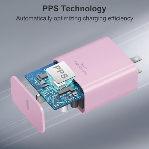Power Up in Style: 45 W Type C Charger 2-Pack with 10 FT Cables – Fast Charging for i Phone 15/16, i Pad Pro, Galaxy S21-S25 – Sleek Pink Design for Enhanced Compatibility and Portability – Ideal Android Charger for Busy Lifestyles