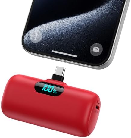 Ultra-Compact 5000 m Ah USB-C Power Bank – Fast Charging Mini Portable Charger with Built-in Connector & LCD Display – Perfect for i Phone 15, i Pad Pro, and Android Devices – Lightweight and Travel-Friendly Power Solution for On-the-Go Connectivity