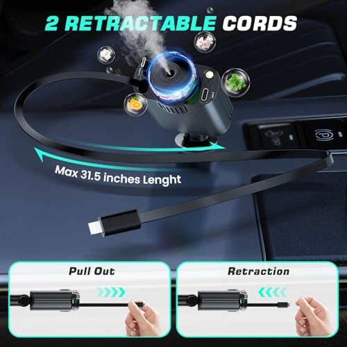 Transform Your Charging Routine with the 4-in-1 Retractable Car Charger Featuring Starlight Glow – 120 W USB-C Fast Charger Compatible with i Phone 16/15/14/13/12/11 and Android Devices, Tangle-Free Design for Effortless Use, Perfect Valentine’s Gift for Him or Her in Sleek Dark Grey