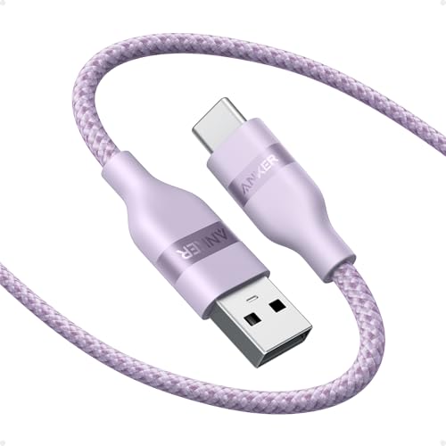Eco-Friendly Anker Car Play Cable – 6 ft Upcycled Braided USB A to USB C Charger for i Phone 16, 15 Pro Max & Samsung Note20 – Fast Charging & Seamless Connectivity in Stylish Violet – Durable, Tangle-Free Design for Ultimate Driving Experience