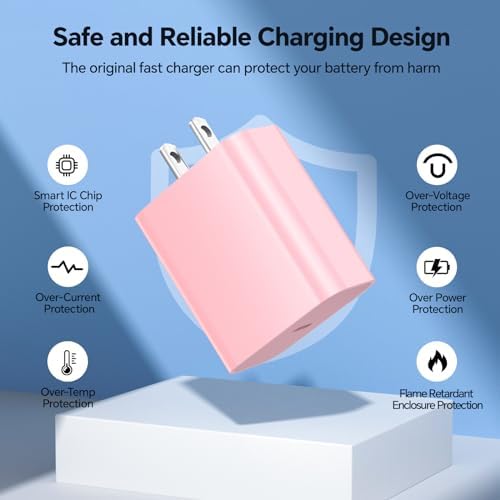 Elevate Your Charging Experience with the MFi Certified 20 W PD USB C Wall Adapter & Pink Lightning Cable Set – Fast Charging Solution for i Phone 14/13/12/11/Pro/Pro Max/Xs/Xr/X – 3-Pack for Home, Office, and Travel Convenience – Stylish & Durable Design for Ultimate Performance