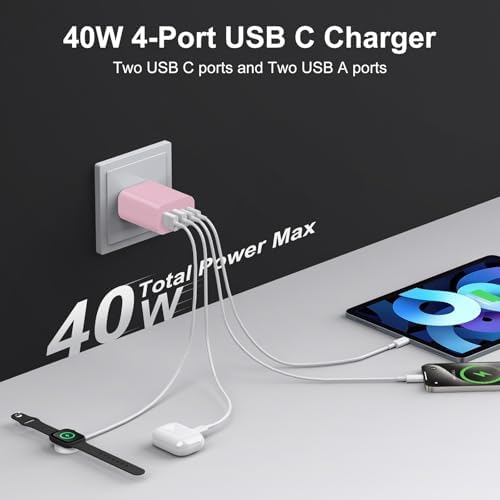 High-Speed USB C Charger Block 3-Pack – 40 W 4-Port Power Adapter for Quick Charge & Power Delivery, Compatible with i Phone 16/15/14/13/12/11/Pro Max & Tablets, Compact Wall Plug for Efficient Multi-Device Charging – Optimal Safety Features & Sleek Design