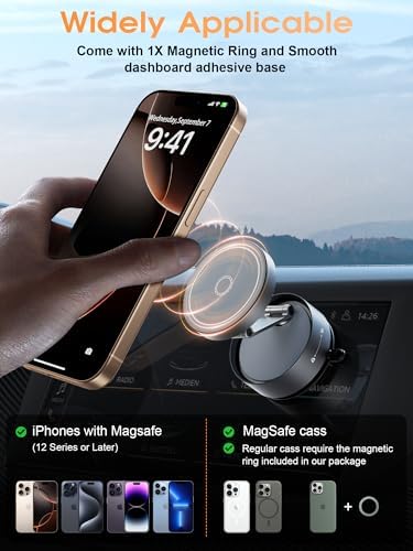Upgraded Vacuum Magnetic Phone Holder for MagSafe,Double-Foldable Suction Cup Phone Mount,360° Rotatable Phone Mount for All Smartphones & All Car Models-Obsidian Black – Enhanced Compatibility and Speed