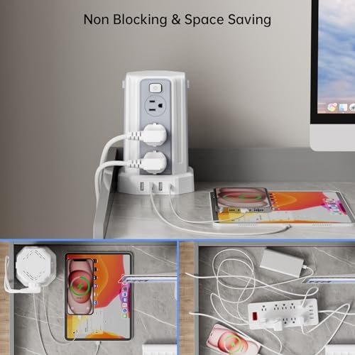 SMALLRT Power Tower Surge Protector – 10 Ft Extension Cord with 12 AC Outlets & 4 USB Ports (1 USB-C) – Ultimate Charging Station for Home & Office – Enhanced Device Compatibility & Safety