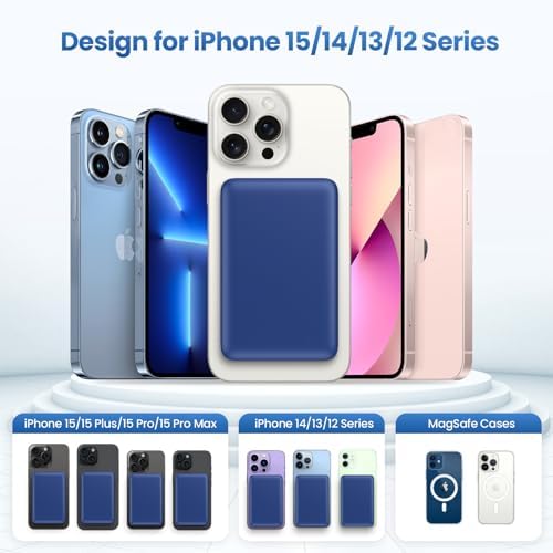 Sleek Magnetic Wireless Power Bank 5500 m Ah – Ultra-Slim Portable Charger with LCD Display for i Phone 16/16 Plus/15/14/13/12, PD Fast Charging USB-C, Effortless Magnetic Connection in Pink – Perfect for On-the-Go Power Solutions